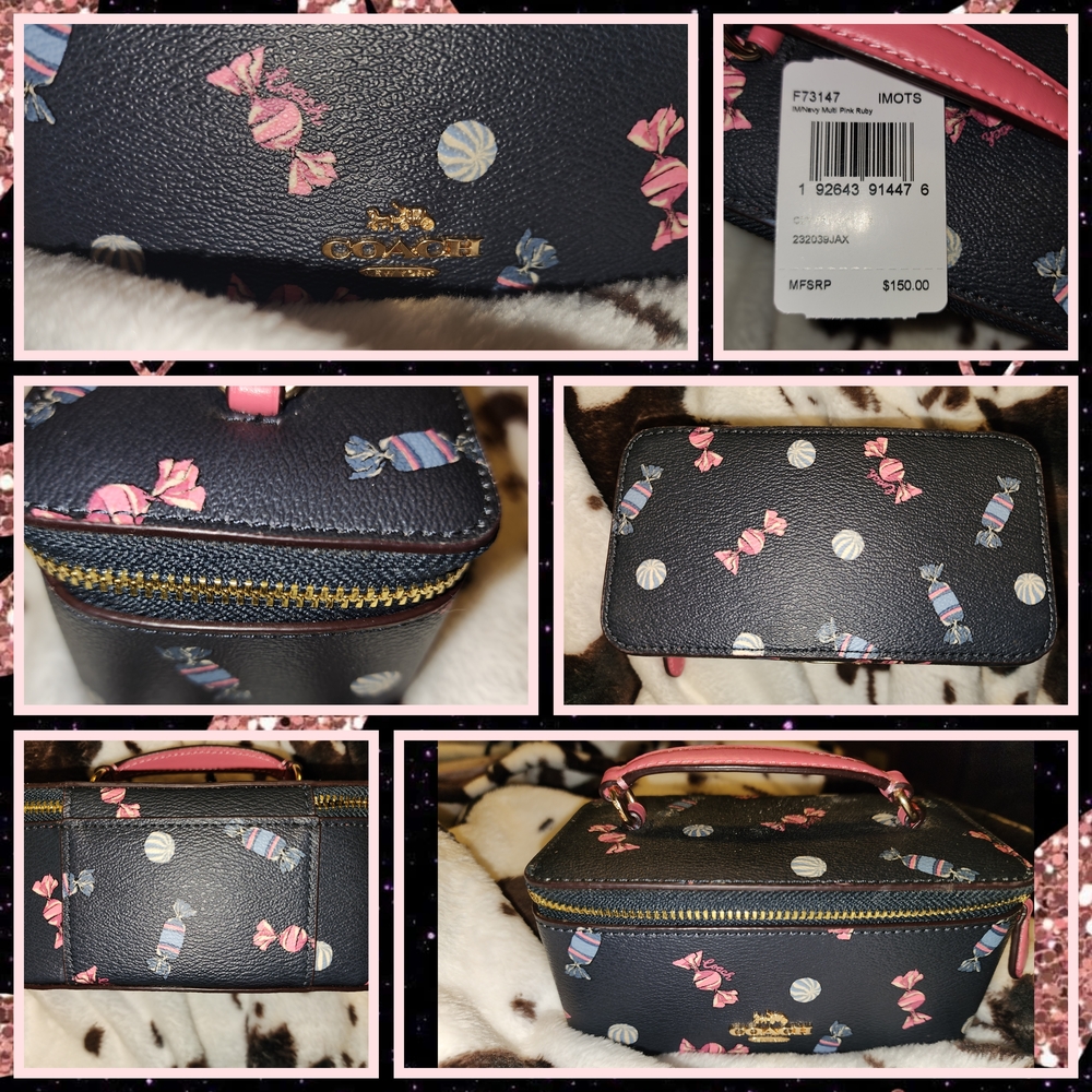 Coach Black and Pink Candy Print Vanity Case New